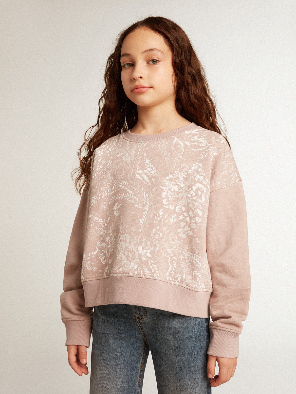 Golden Goose - Sweat-shirt cropped en coton rose avec imprimé toile de Jouy  in 