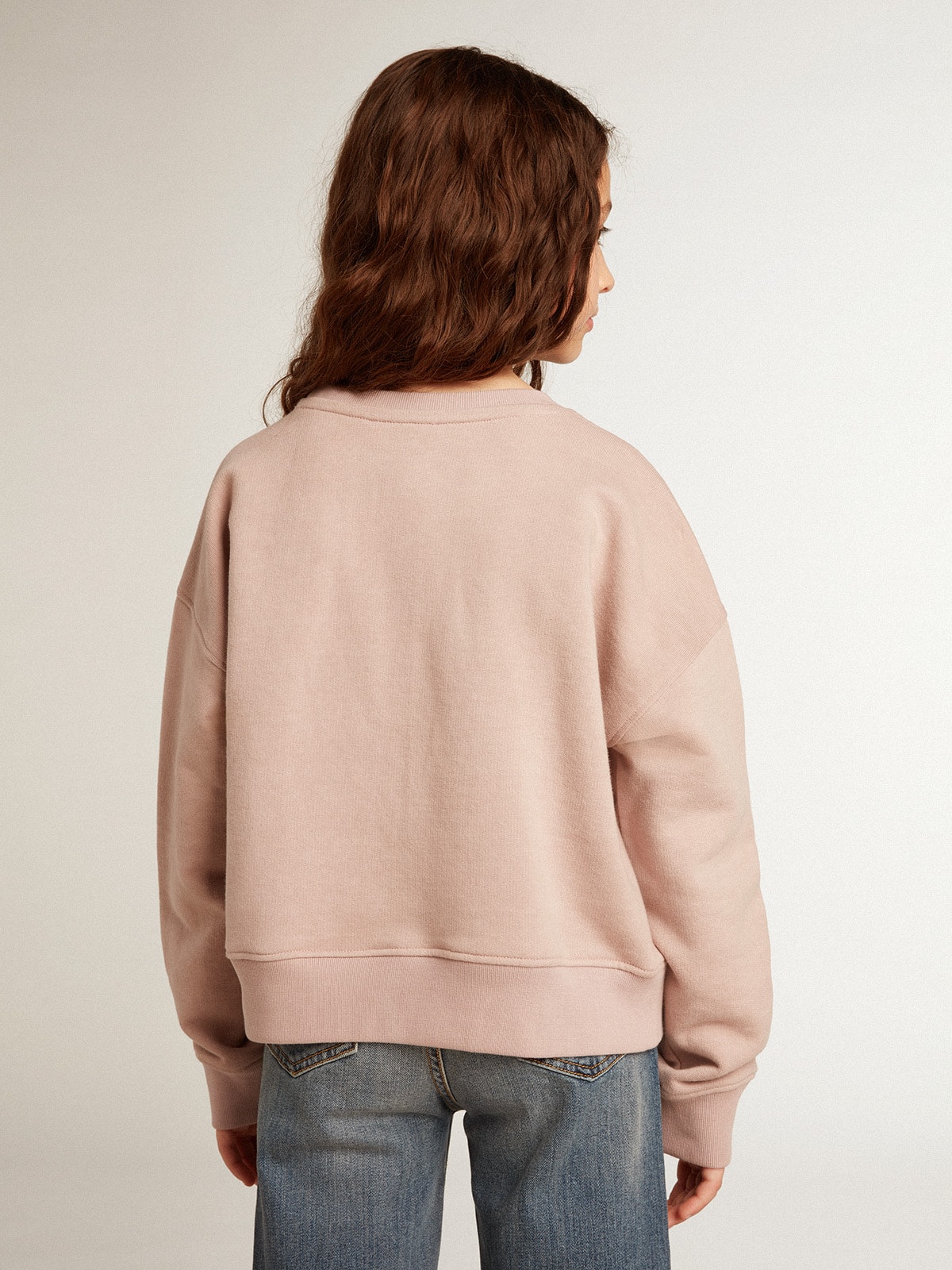 Golden Goose - Sweat-shirt cropped en coton rose avec imprimé toile de Jouy  in 