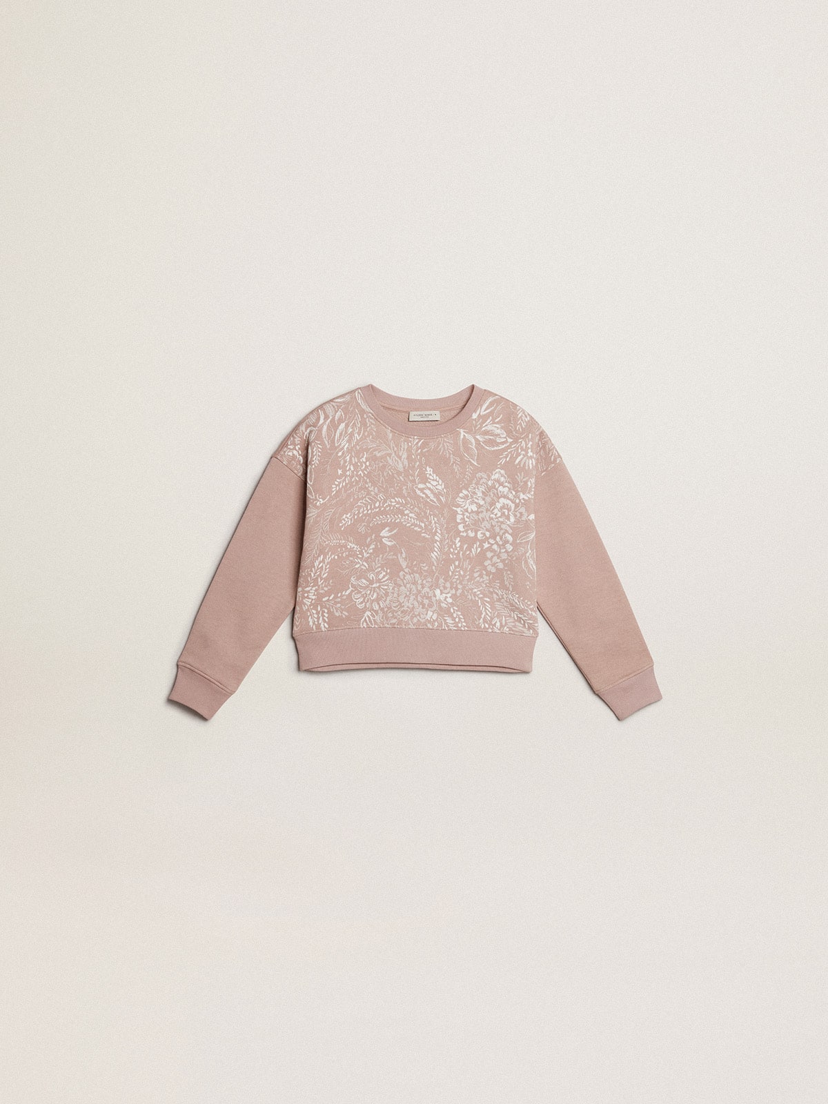 Golden Goose - Sweat-shirt cropped en coton rose avec imprimé toile de Jouy  in 