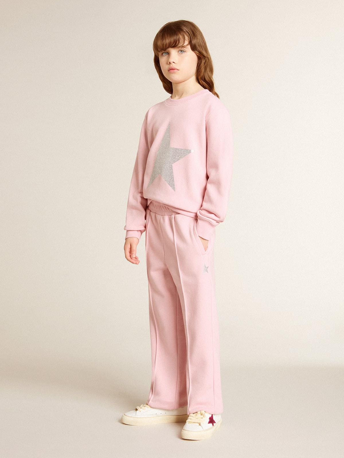 Golden Goose - Pink sweatshirt with maxi star in silver glitter on the front in 