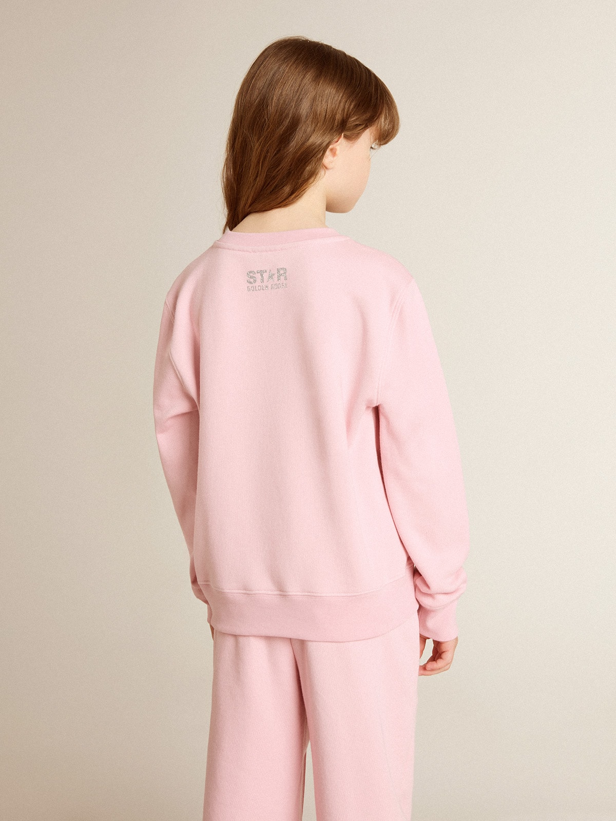 Golden Goose - Pink sweatshirt with maxi star in silver glitter on the front in 