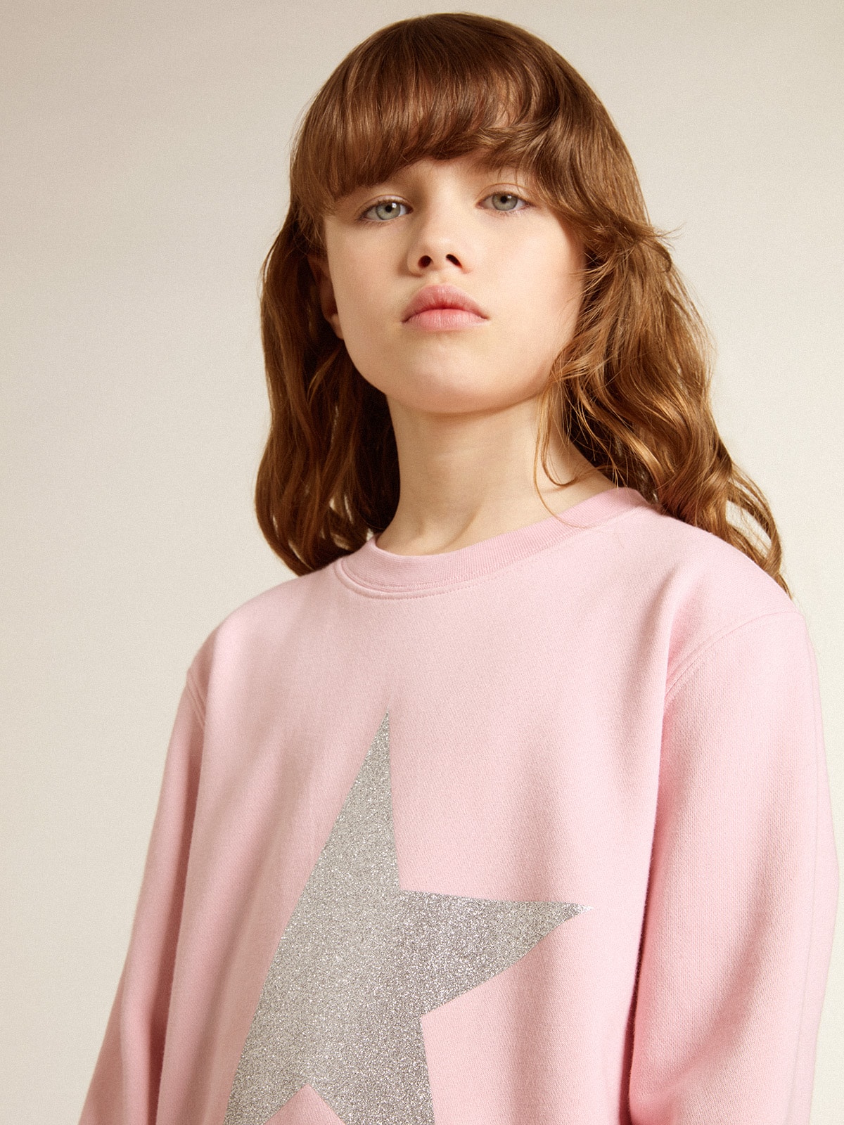 Golden Goose - Pink sweatshirt with maxi star in silver glitter on the front in 