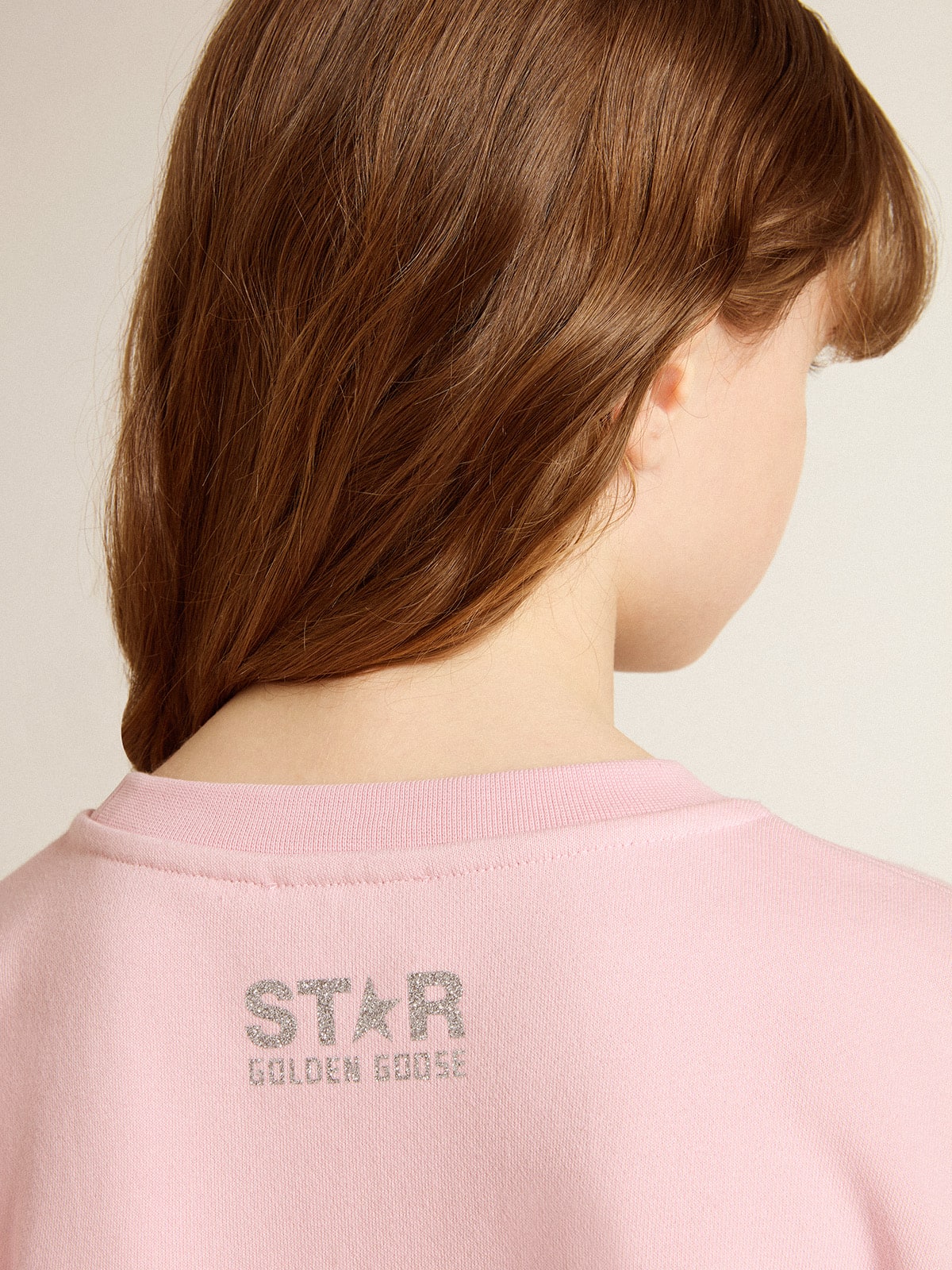 Pink sweatshirt with maxi star in silver glitter on the