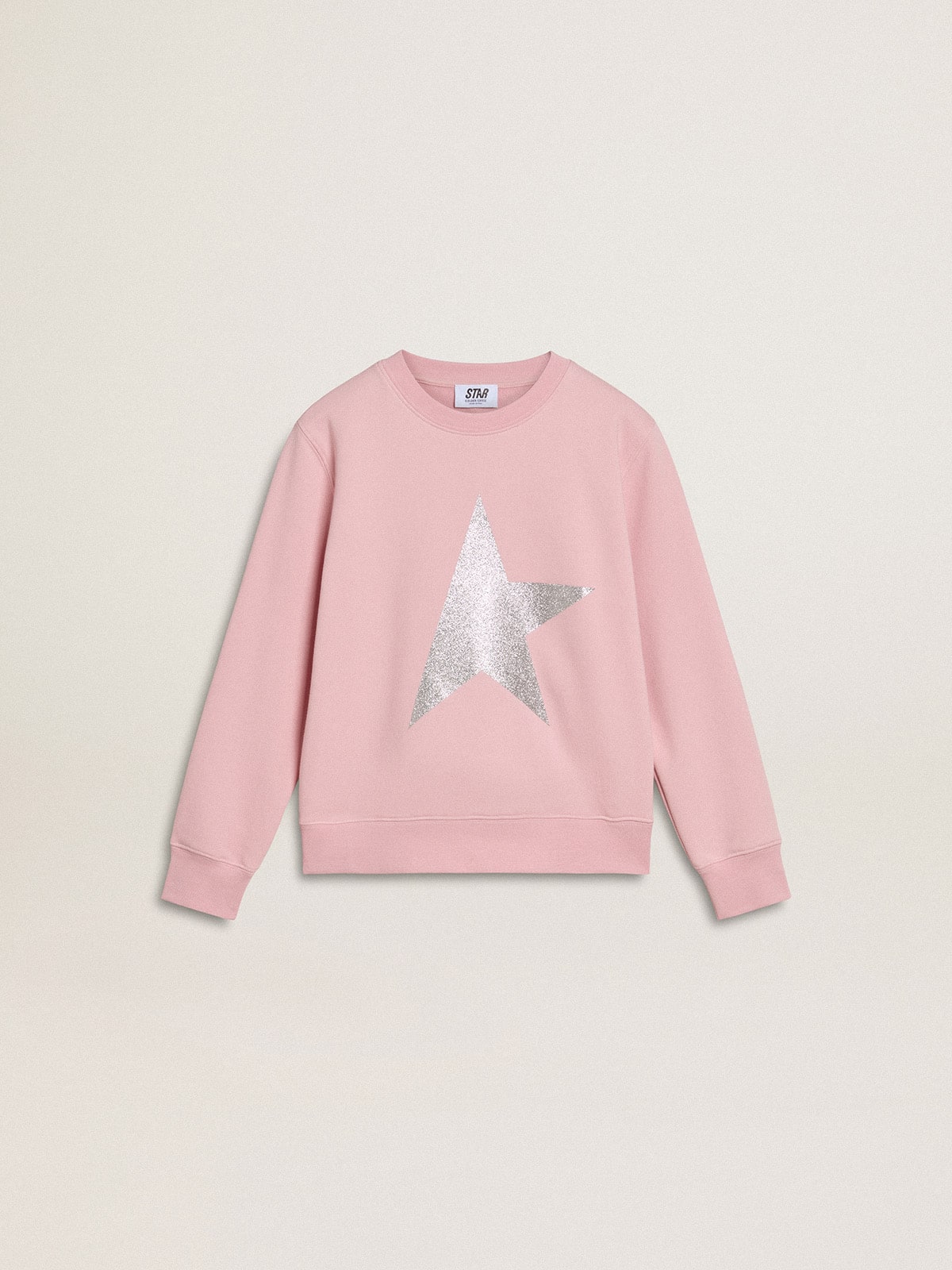 Golden Goose - Pink sweatshirt with maxi star in silver glitter on the front in 