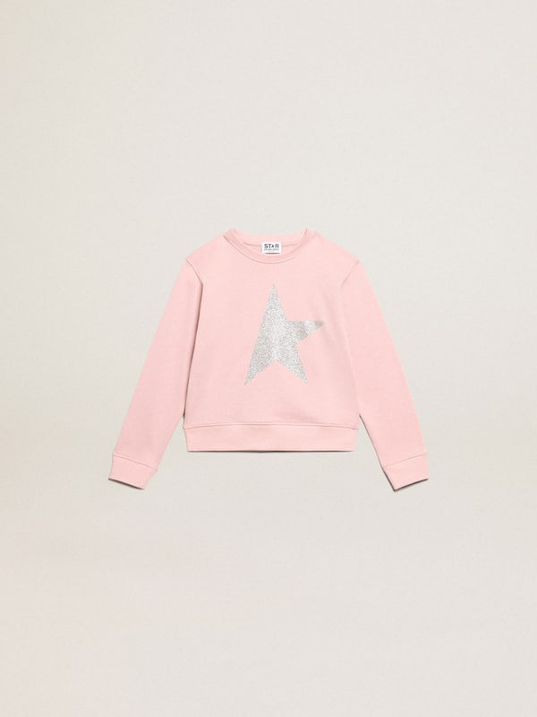 Golden Goose - Pink sweatshirt with maxi star in silver glitter on the front in 