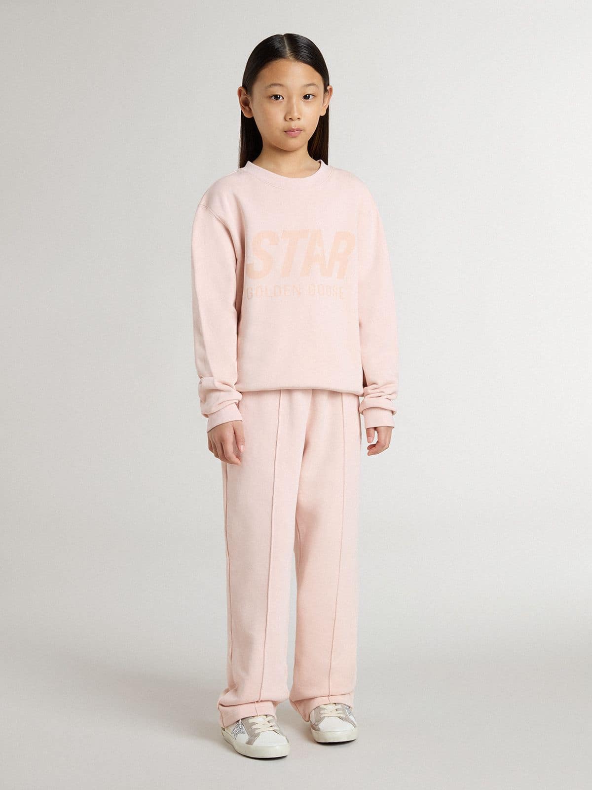 Golden Goose - Rosafarbenes Mädchensweatshirt mit rosafarbenem Schriftzug auf der Vorderseite  in 