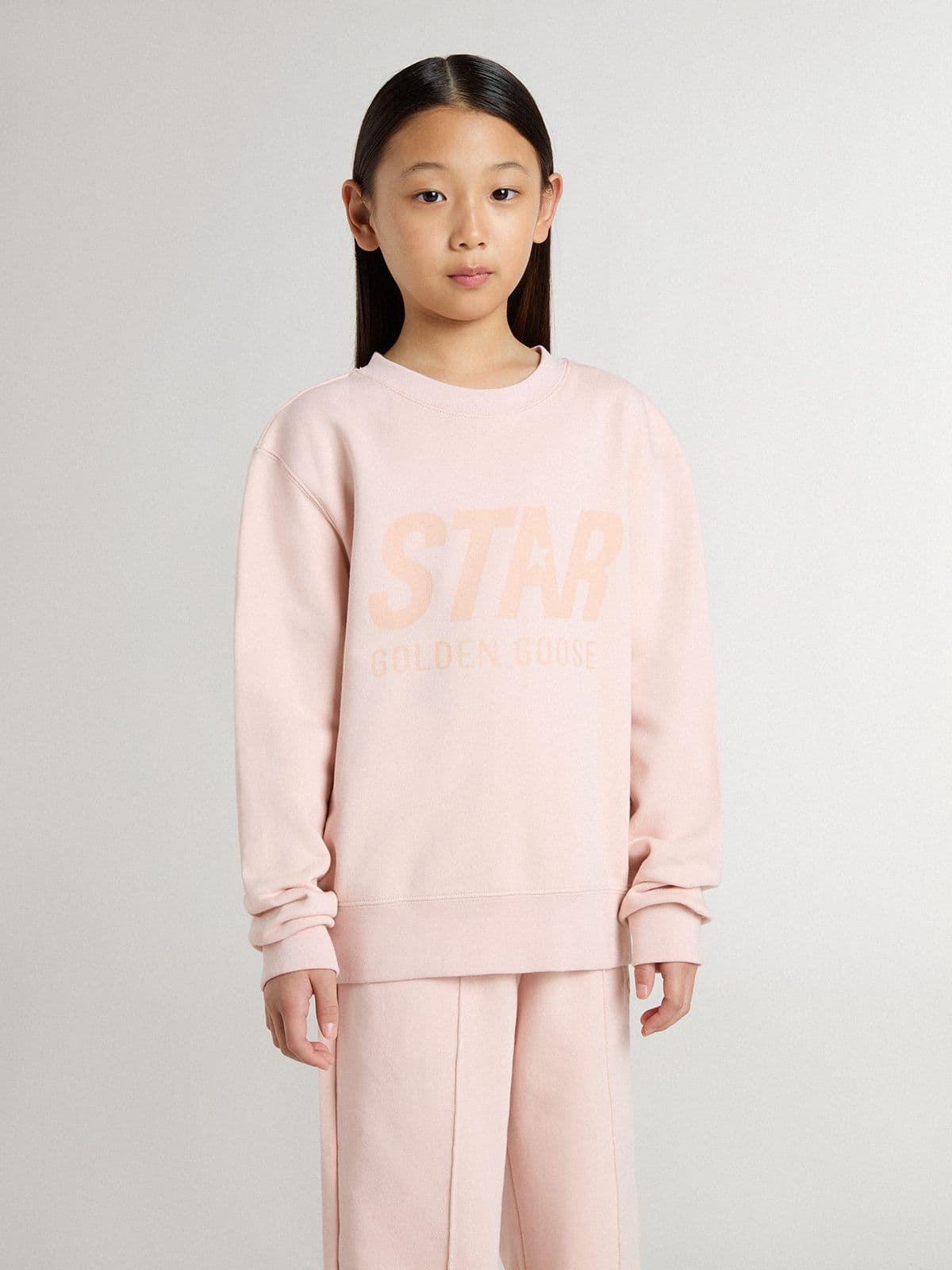 Golden Goose - Rosafarbenes Mädchensweatshirt mit rosafarbenem Schriftzug auf der Vorderseite  in 