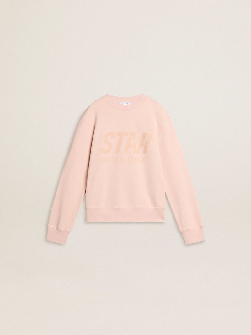 Girls' pink-colored sweatshirt with pink front lettering