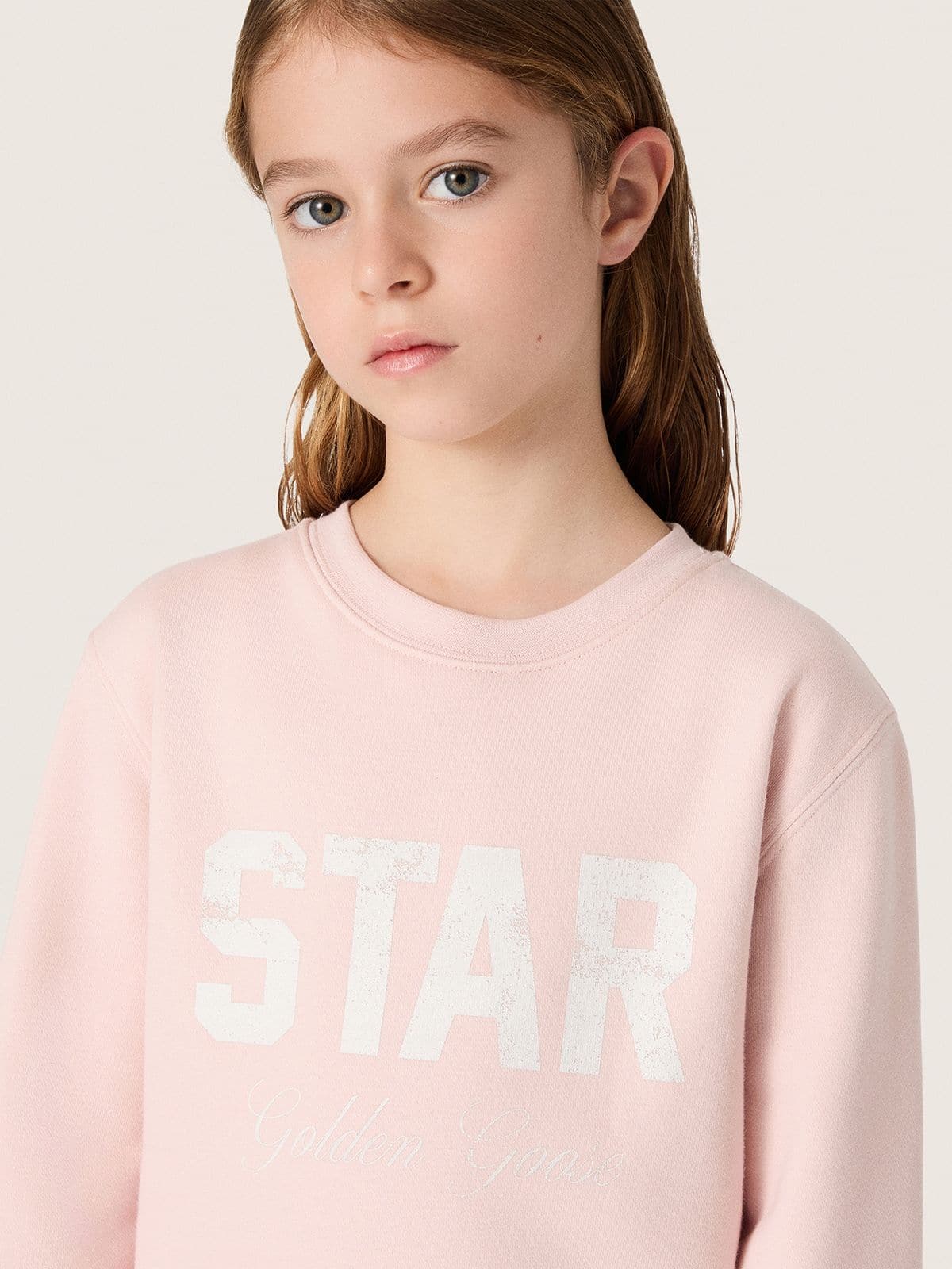 Golden Goose - M&auml;dchensweatshirt aus rosa Baumwolle mit Print und Sticklogo in 