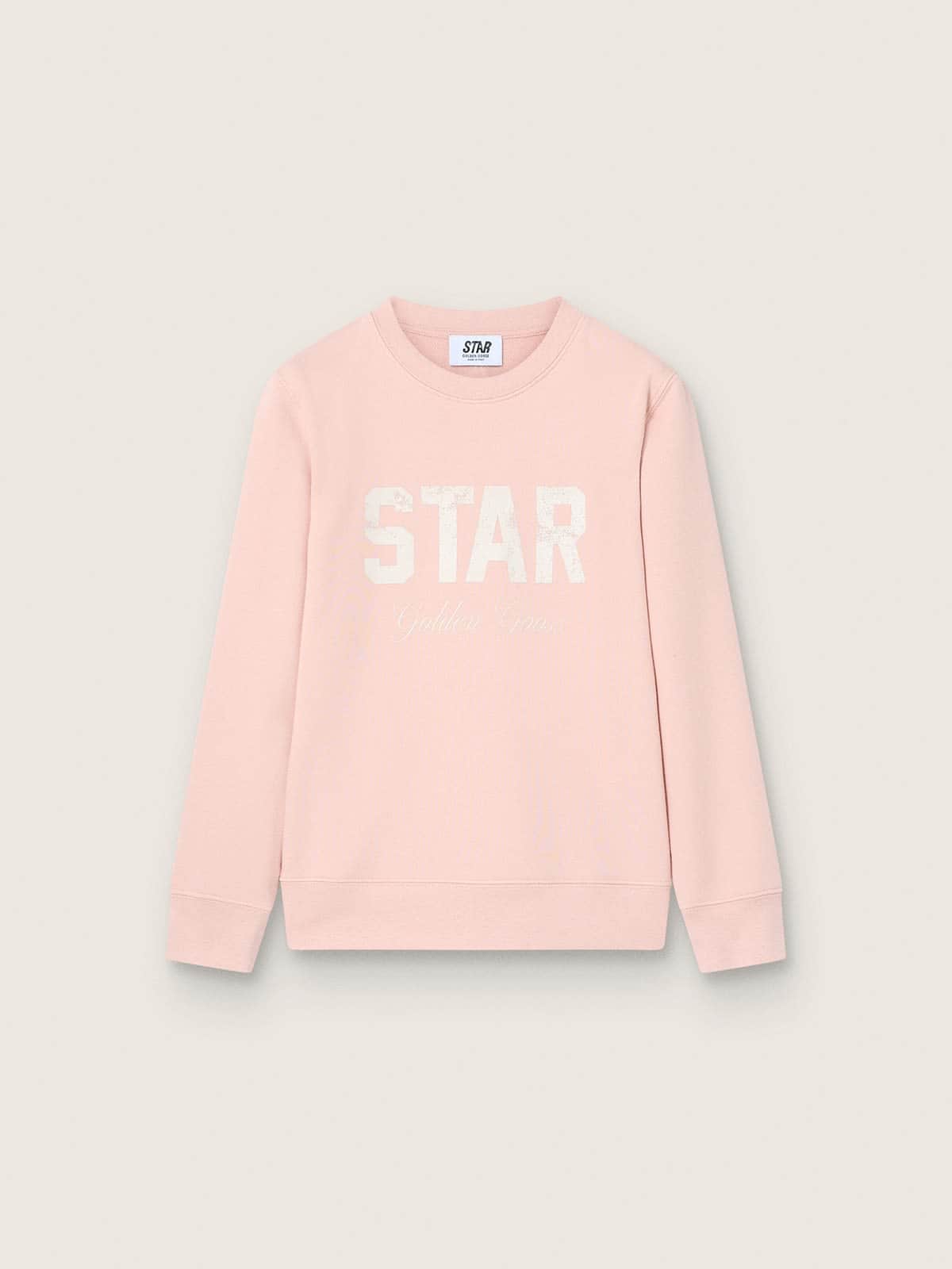 Golden Goose - Felpa da bambina in cotone rosa con stampa e logo ricamato in 