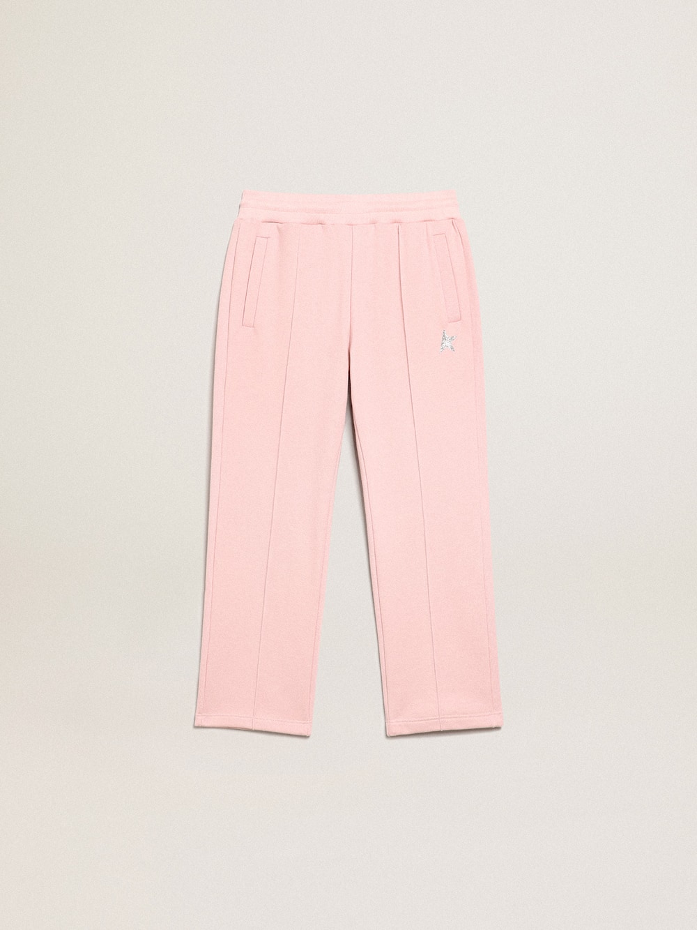 Golden Goose - Pantalone jogging rosa con stella in glitter sul davanti in 
