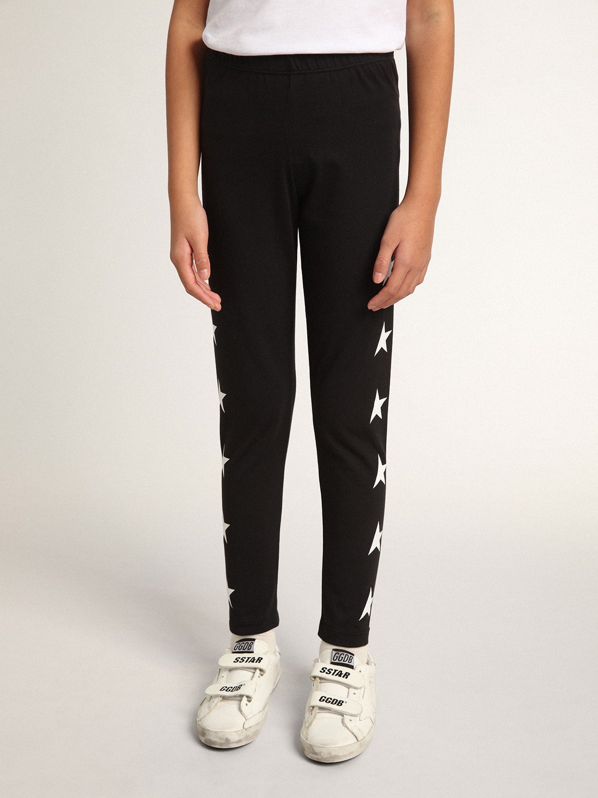 Golden Goose - Legging noir fille avec étoiles blanches sur les côtés in 