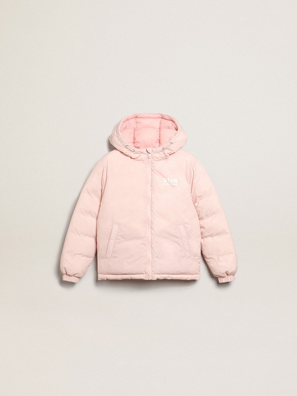 Golden Goose - Pink padded jacket with hood and white maxi star on the back in 