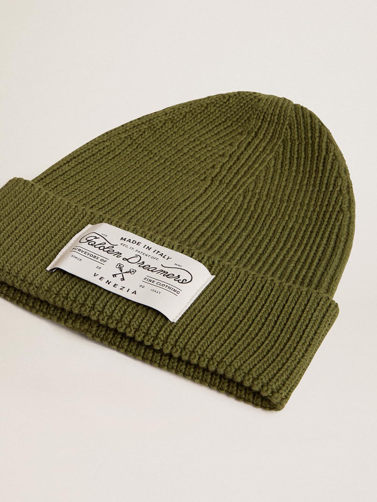 Golden Goose - Military-green cotton beanie with appliqué label on the front  in 