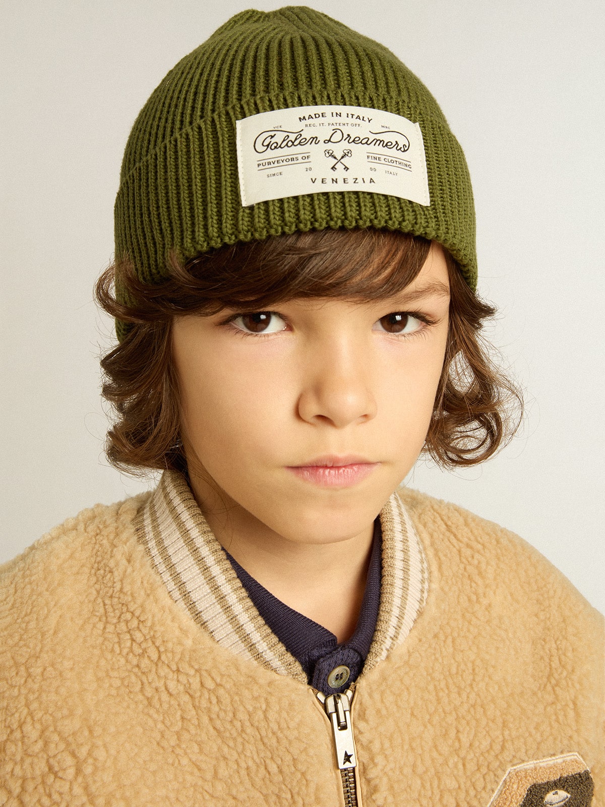 Golden Goose - Military-green cotton beanie with appliqué label on the front  in 