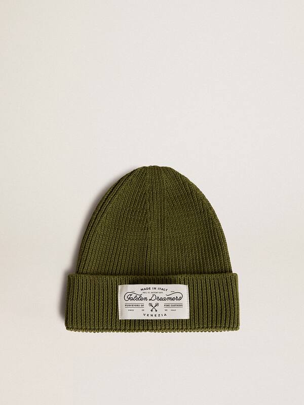 Golden Goose - Military-green cotton beanie with appliqué label on the front  in 
