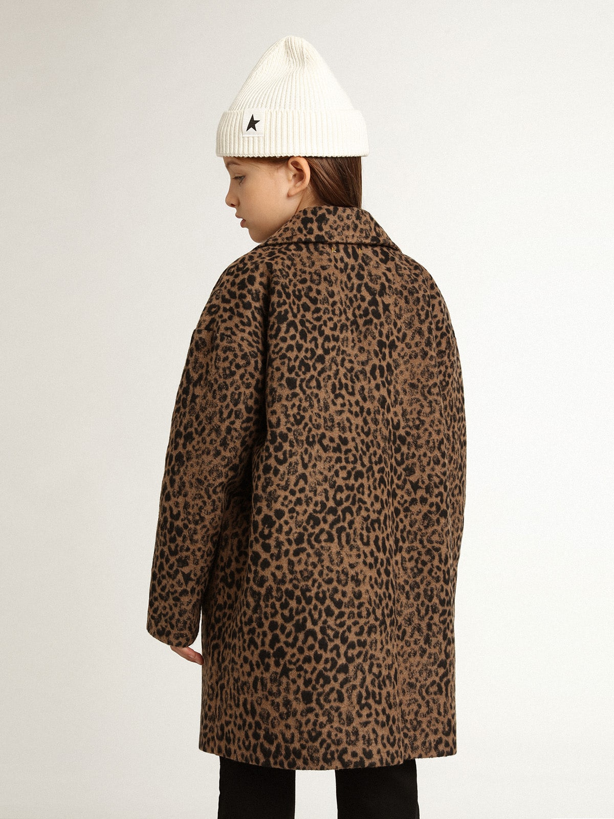 Golden Goose - Girls’ single-breasted coat in wool with jacquard animal print in 