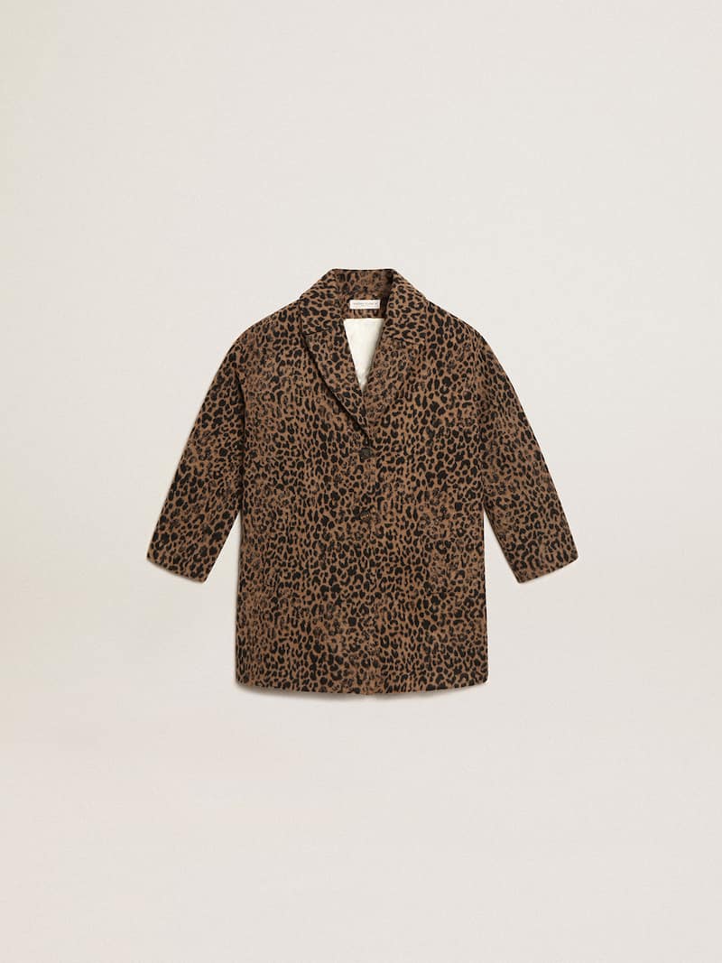 Manteau droit pour fille en laine avec motif animalier jacquard
