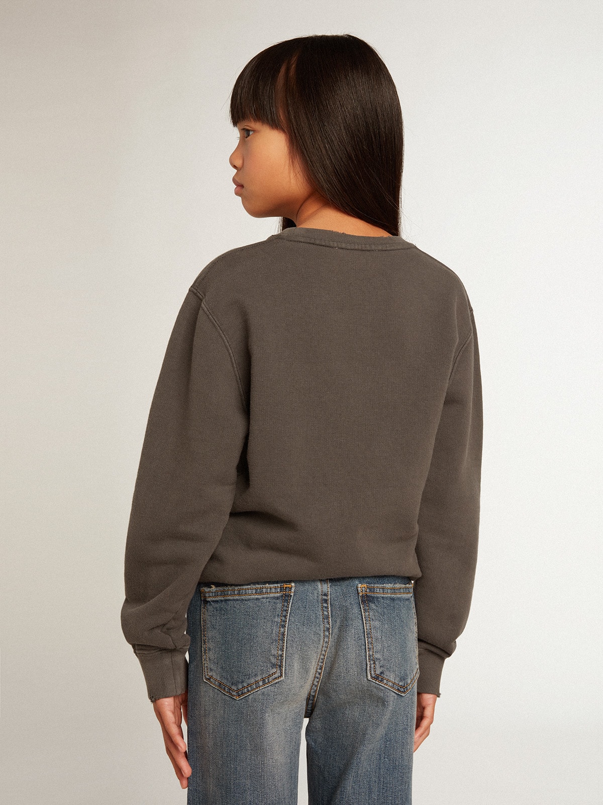 Golden Goose - Graues Sweatshirt mit Distressed-Finish und Aufschrift aus Kristallen in 