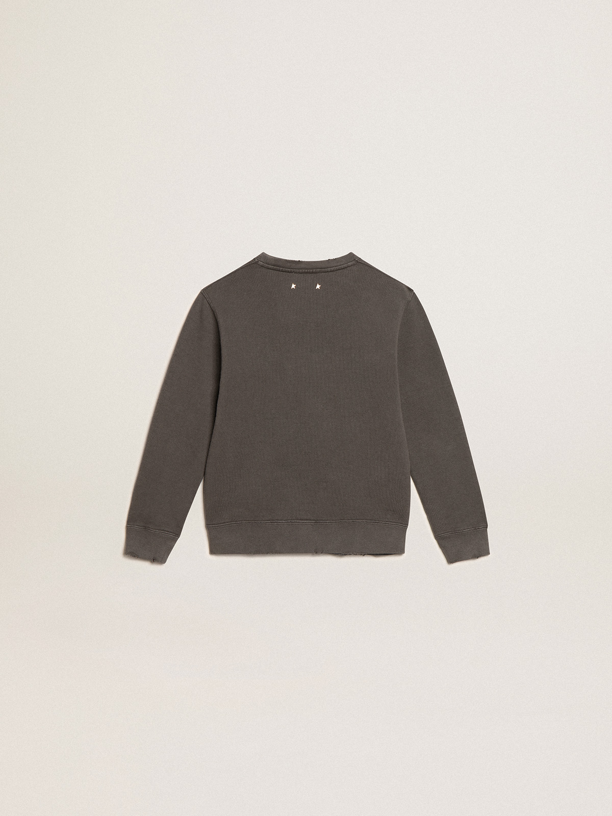 Golden Goose - Sweat-shirt gris à l’effet usé et inscription avec cristaux in