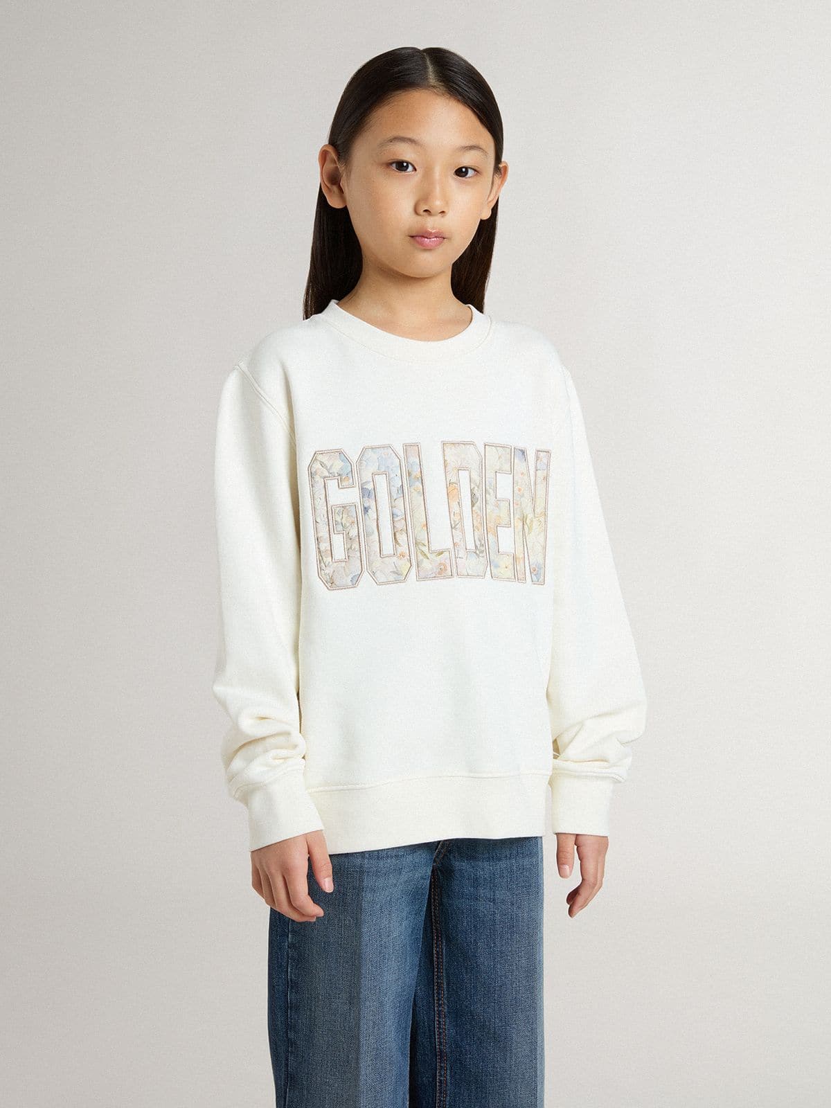 Golden Goose - Sudadera blanca de niña con mensaje Golden multicolor en el delantero in 