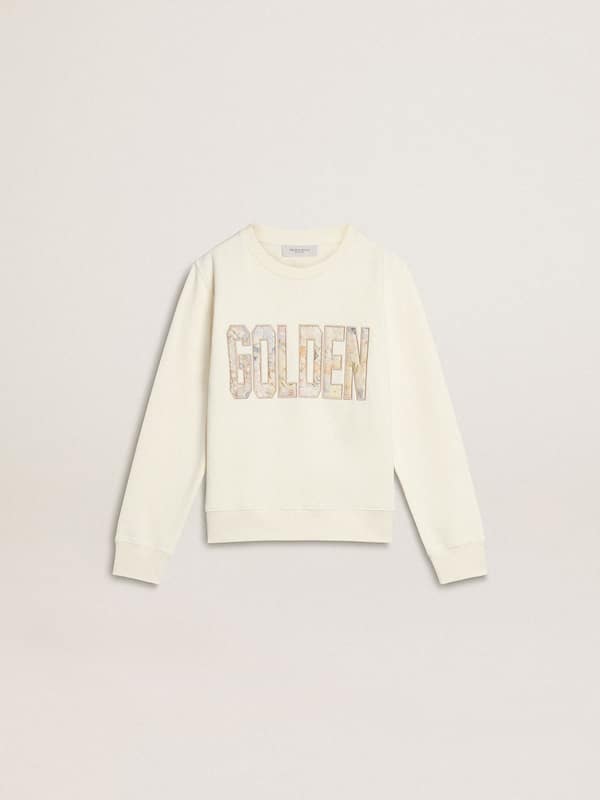 Golden Goose - Girls' white sweatshirt with multicolor Golden writing on the front in 