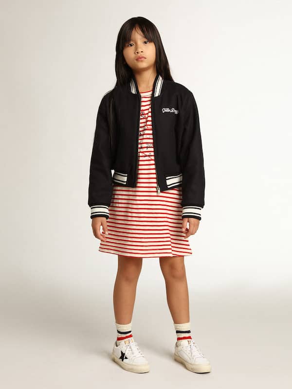 Golden Goose - Mini dress with white and red stripes and embroidery on the front in 
