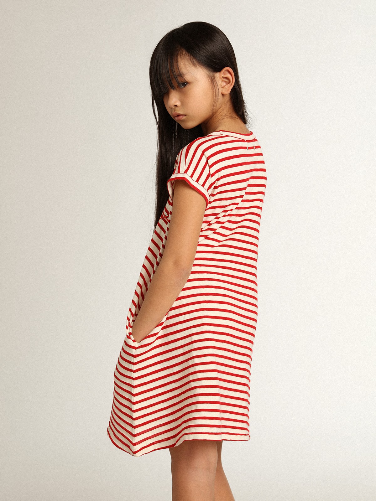 Golden Goose - Mini dress with white and red stripes and embroidery on the front in 