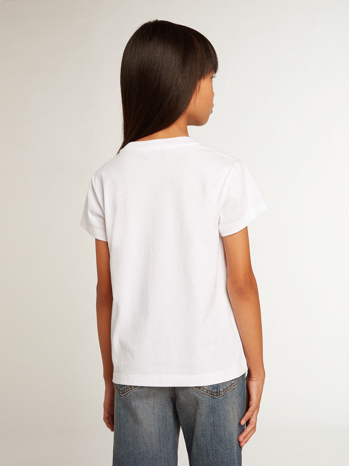 Golden Goose - White T-shirt with central Golden lettering in crystals in 