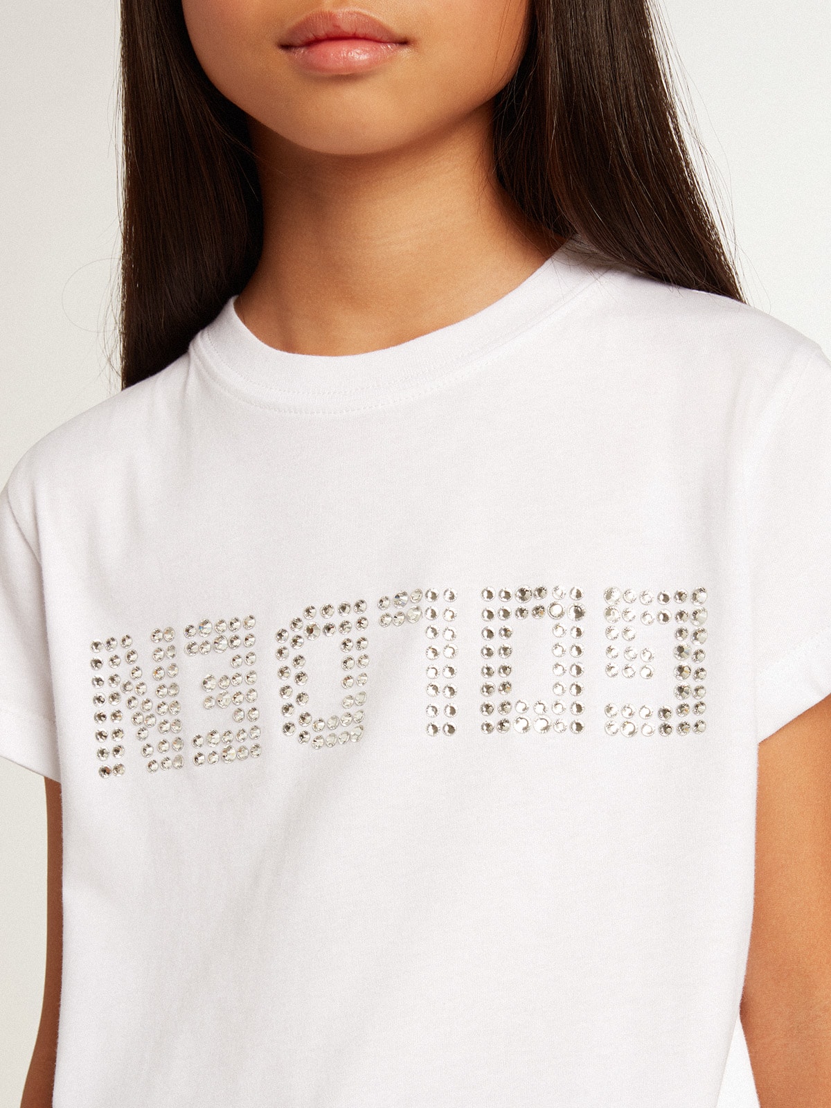 Golden Goose - White T-shirt with central Golden lettering in crystals in 