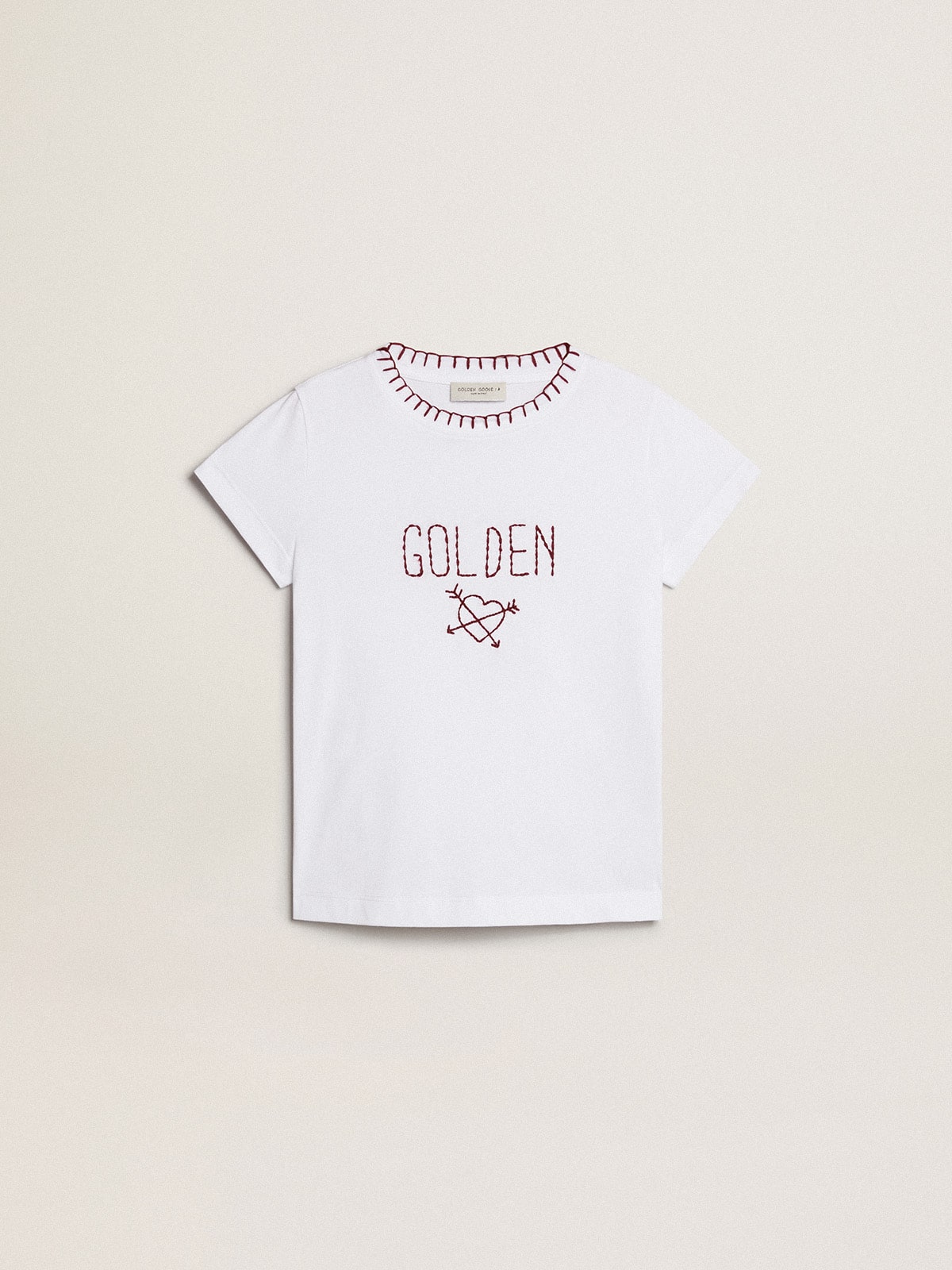 Golden Goose - 걸즈 핸드 엠브로이더리 화이트 코튼 티셔츠 in 