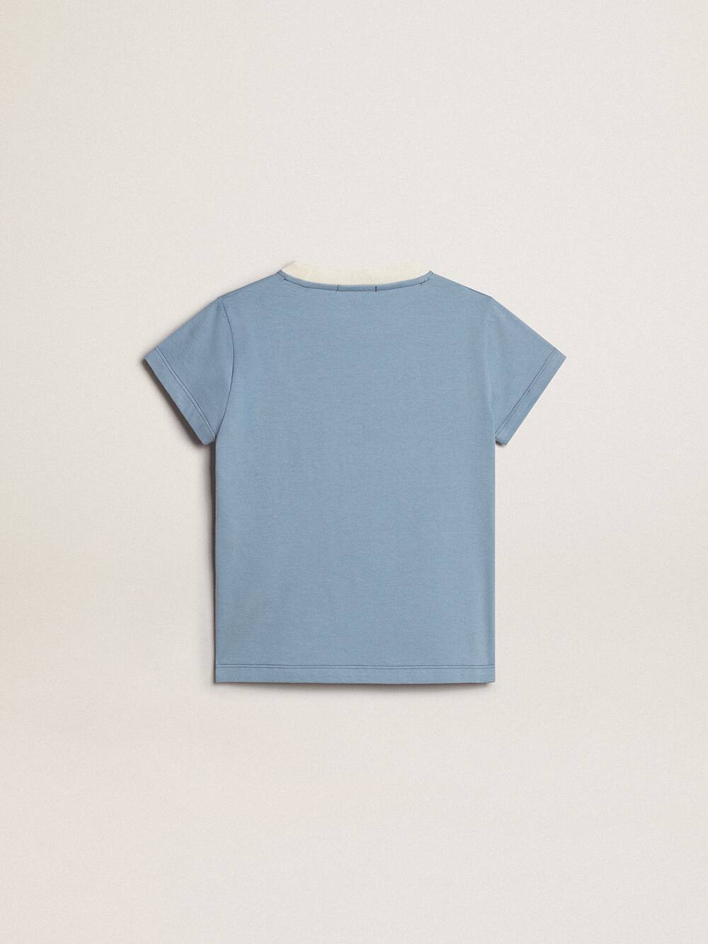 Golden Goose - T-shirt pour fille en coton bleu clair avec imprimé et cristaux in 