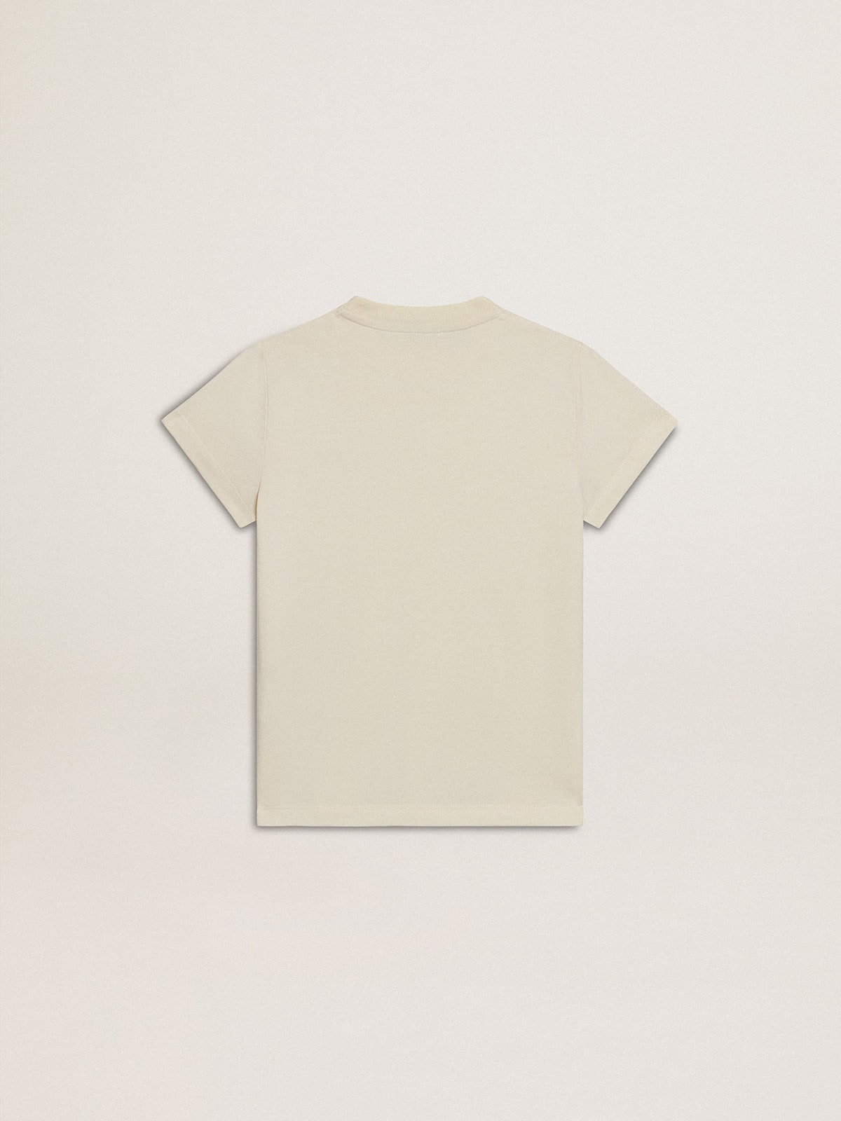 Golden Goose - T-shirt fille en coton blanc vieilli avec broderie rouge sur la poitrine in 