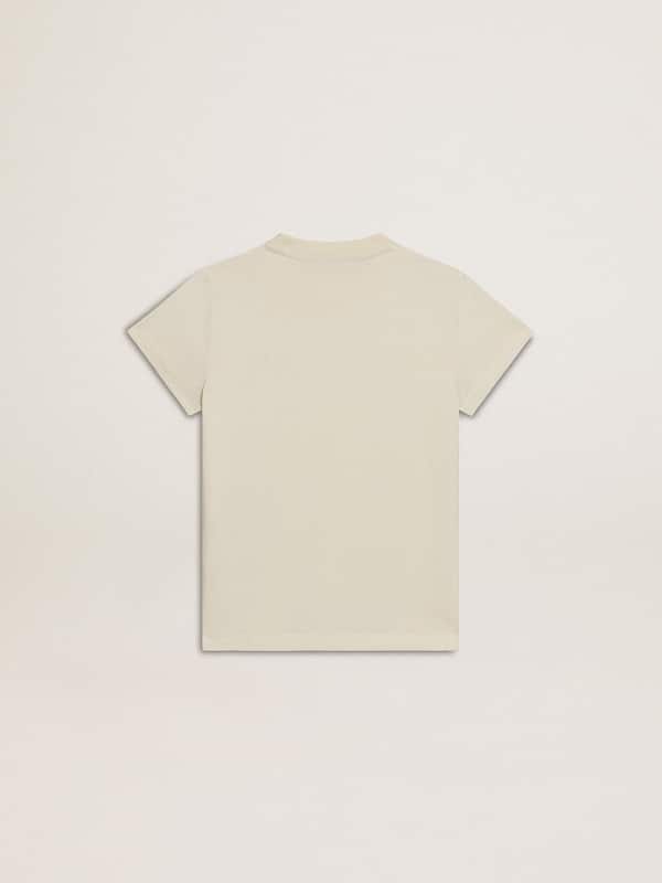 Golden Goose - Girls' cotton T-shirt in worn white with red embroidery on the chest in 