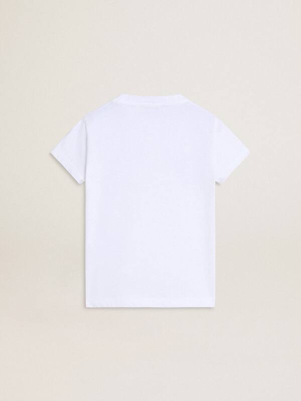 Golden Goose - Girls' white T-shirt with pink glitter Golden lettering in 
