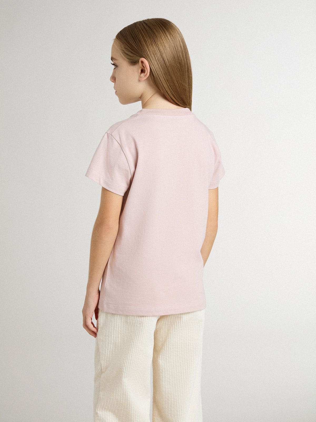 Golden Goose - T-shirt da bambina rosa con stampa bianca in 
