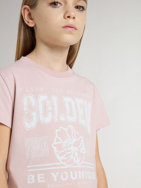Golden Goose - Girls' pink T-shirt with white print in 