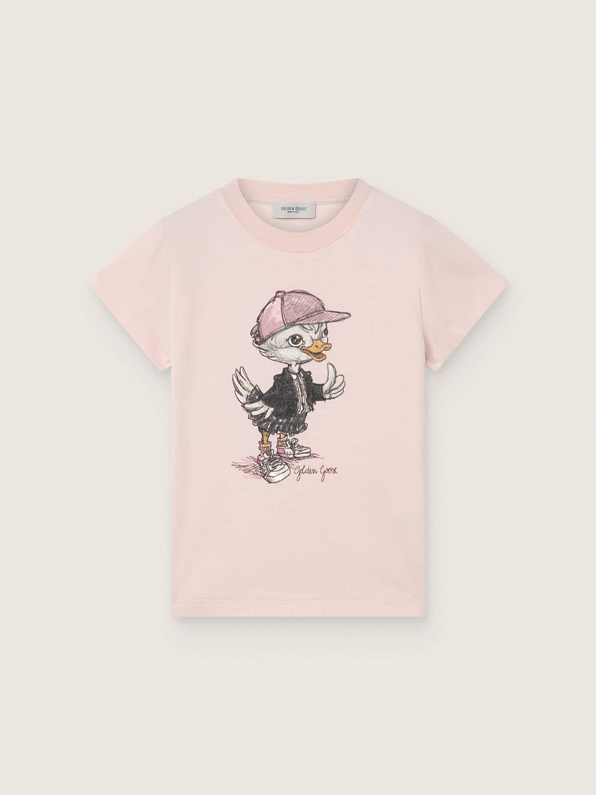 Golden Goose - Journey T-shirt for girls in pink cotton jersey with digital mascot print in 