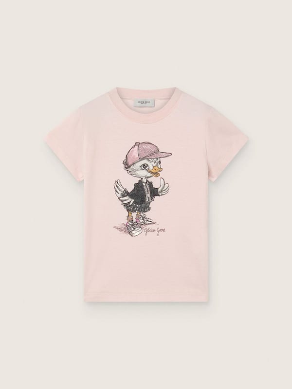 Golden Goose - Journey T-shirt for girls in pink cotton jersey with digital mascot print in 