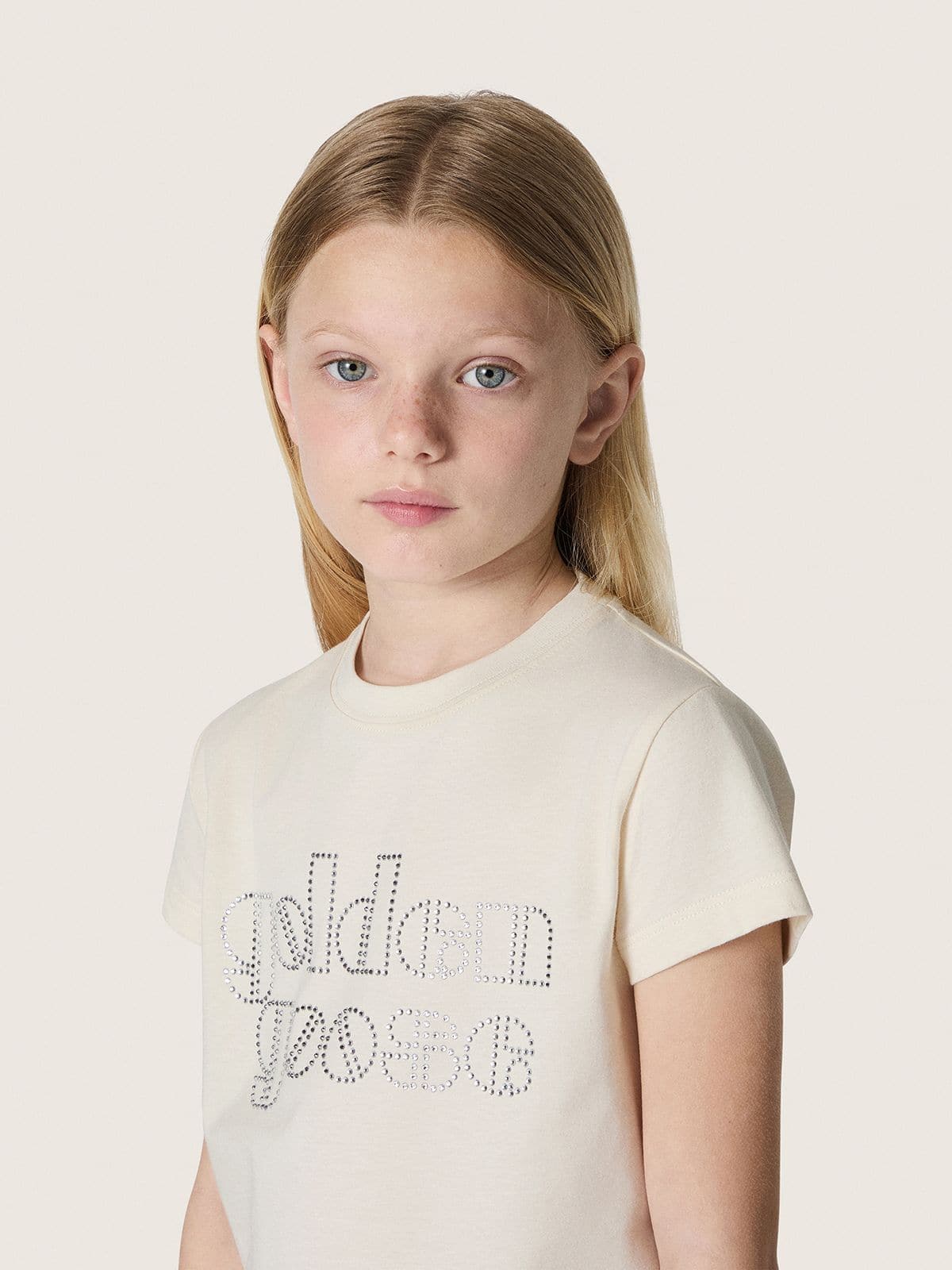 Golden Goose - T-shirt da Bambina Journey in jersey di cotone bianco con borchie color argento in 
