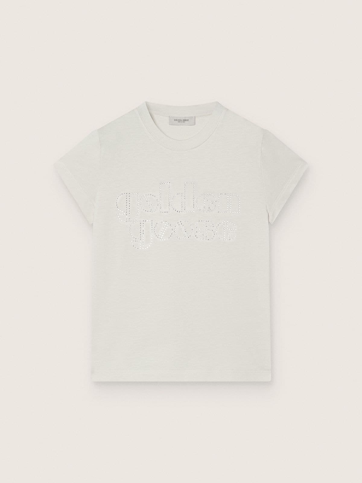 Golden Goose - T-shirt da Bambina Journey in jersey di cotone bianco con borchie color argento in 