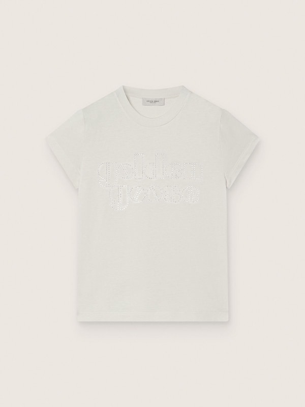 Golden Goose - T-shirt da Bambina Journey in jersey di cotone bianco con borchie color argento in 
