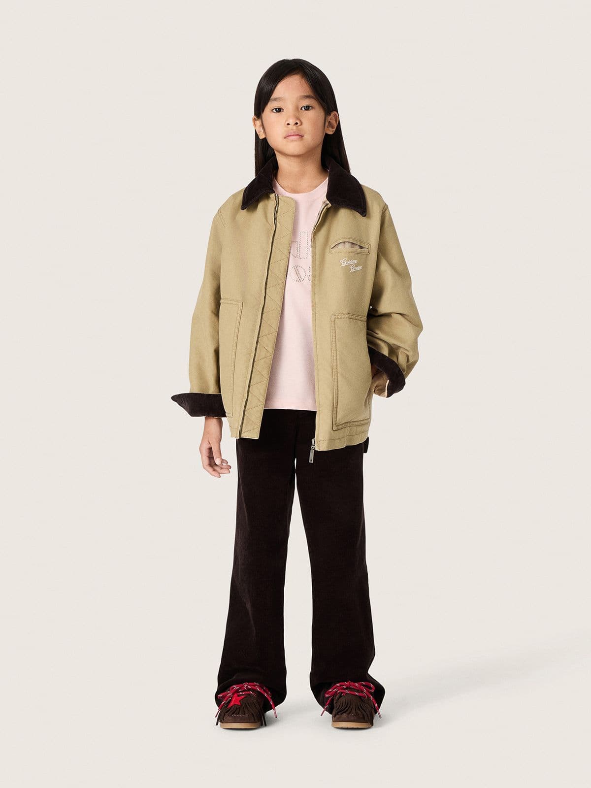 Golden Goose - Camiseta infantil feminina de j&eacute;rsei de algod&atilde;o rosa com logo e tachas in 