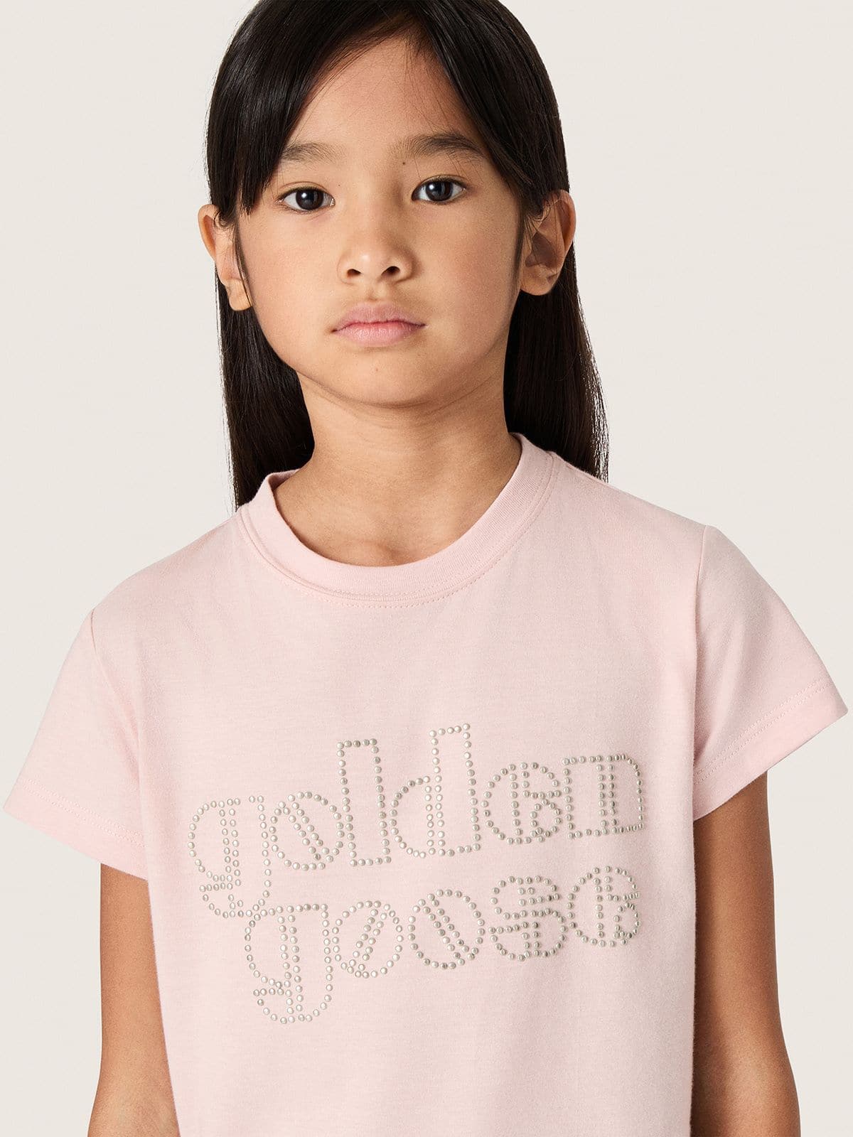 Golden Goose - Camiseta infantil feminina de j&eacute;rsei de algod&atilde;o rosa com logo e tachas in 