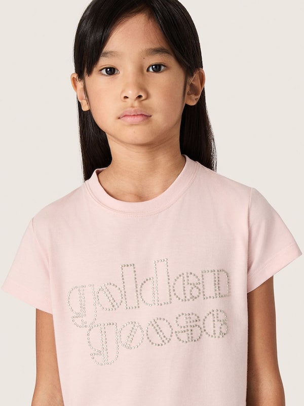 Golden Goose - T-shirt fille en jersey de coton rose avec logo et cabochons in 