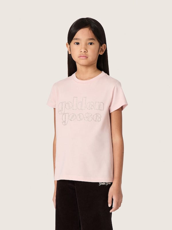 Golden Goose - T-shirt fille en jersey de coton rose avec logo et cabochons in 