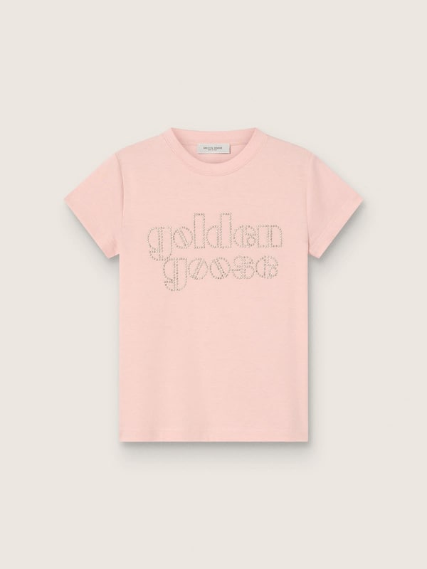 Golden Goose - T-shirt fille en jersey de coton rose avec logo et cabochons in 