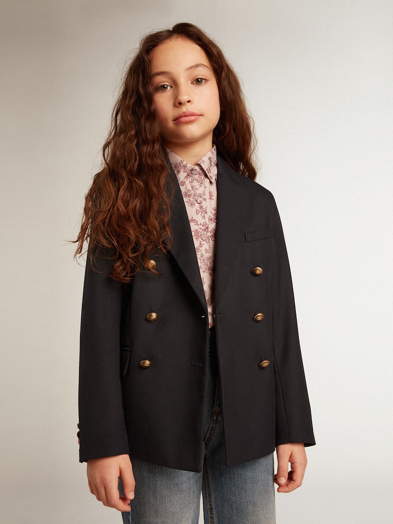 Golden Goose - Blazer con cierre cruzado de color azul oscuro de ni&ntilde;o con botones in 