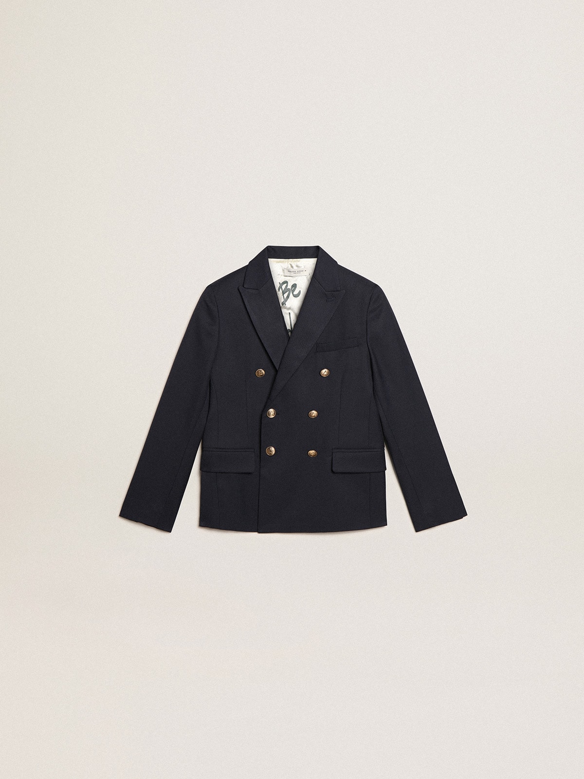 Golden Goose - Marineblauer zweireihiger Blazer für Jungen mit goldfarbenen Knöpfen in 