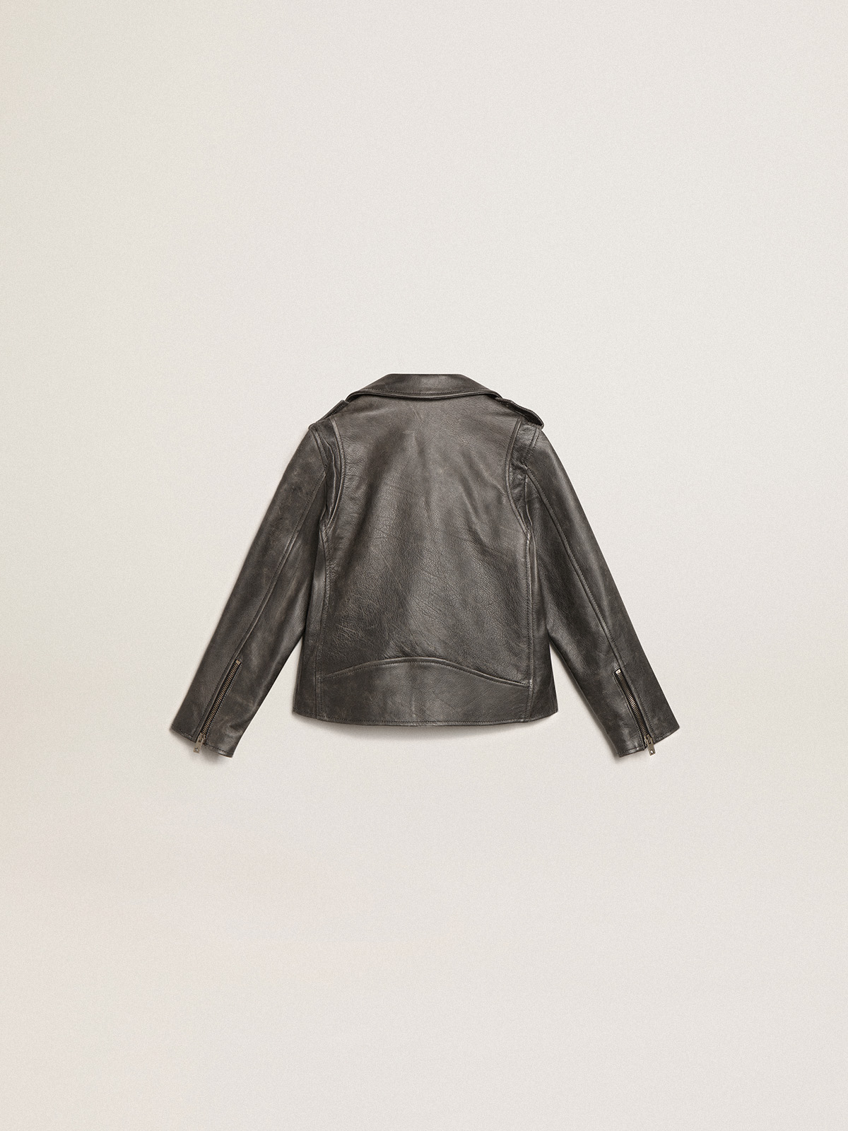 Golden Goose - Boys’ biker jacket in distressed leather in